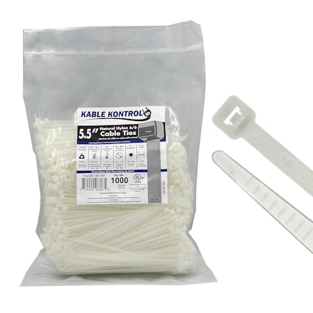 Kable Kontrol Cable Tie, 5-1/2 in L, 1-1/8 in Max Bundle Dia., Natural, Nylon 6/6, 40 lb Strength, 1000 PK CT507-NT
